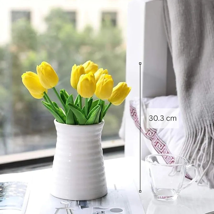 VERVENIX 5 Pcs Artificial Tulip Lily Flowers for Vase – Home Décor, Living Room, Bedroom, Party & Wedding Decoration Items Daisy Yellow, Fabric, Vase Not Included)